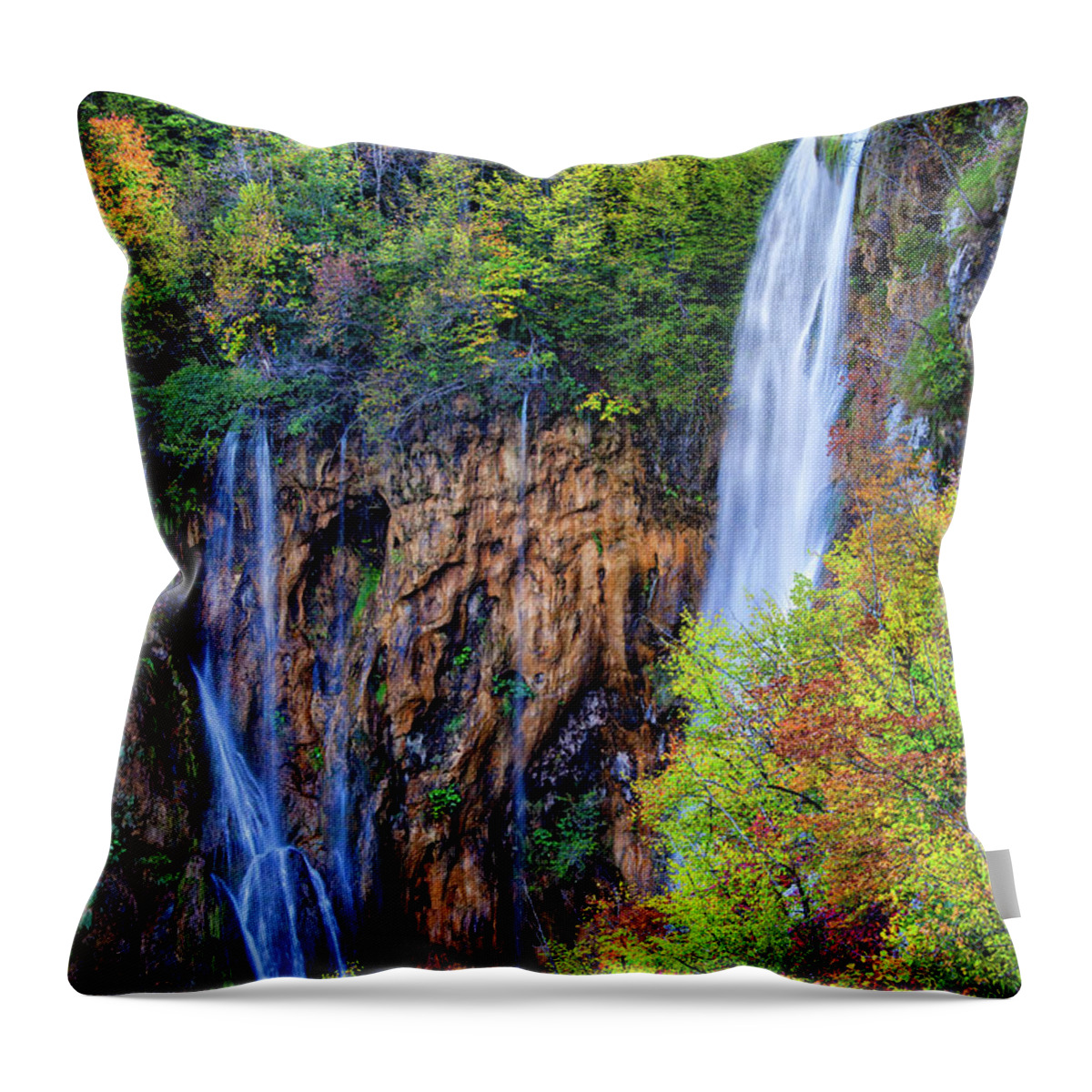 Waterfall Throw Pillow featuring the photograph Plitvice Lakes National Park Waterfall by Artur Bogacki