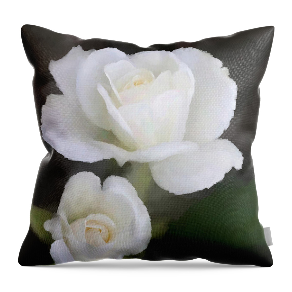 Pure Throw Pillow featuring the painting White Rose Duo #1 by Roger Snyder
