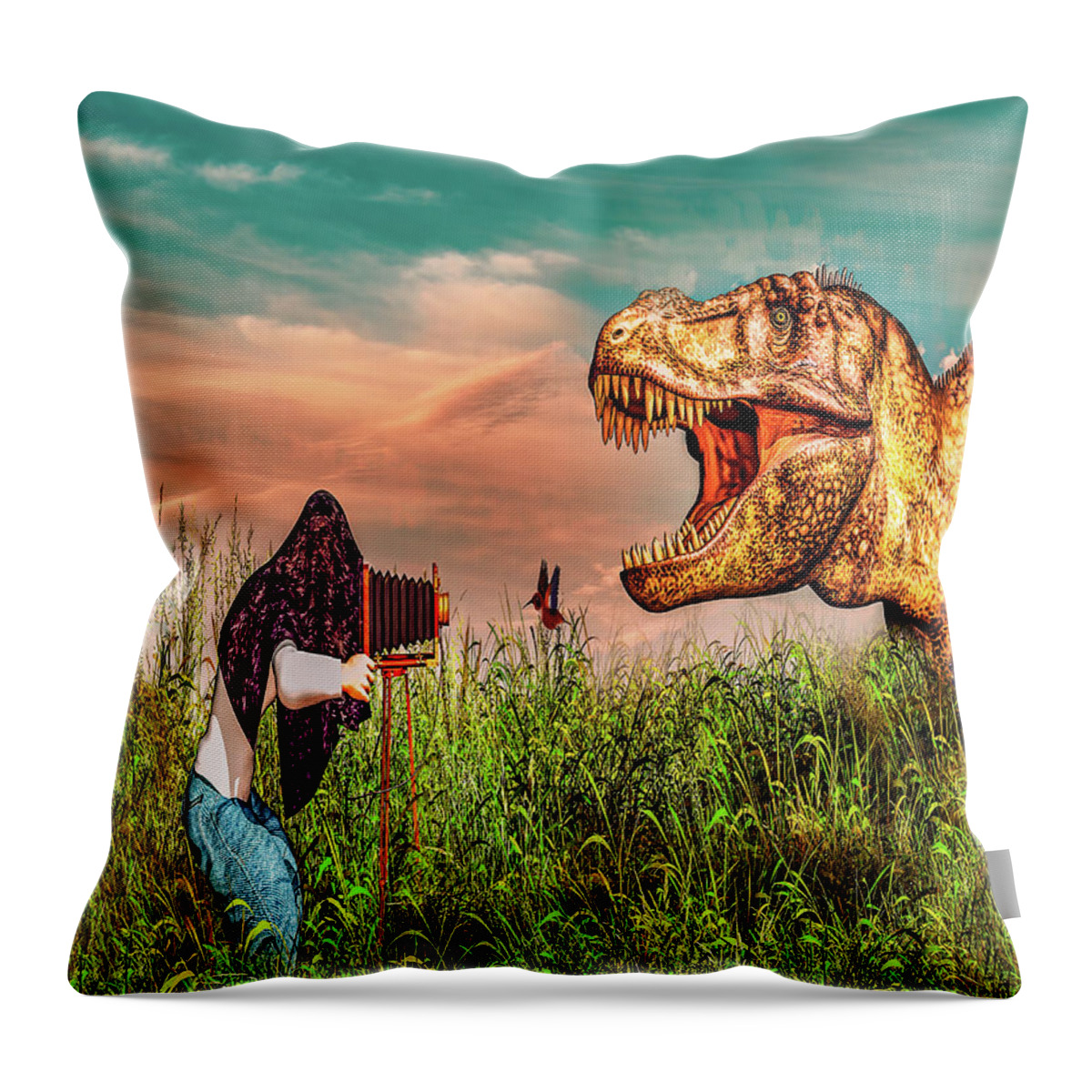 Dinosaur Throw Pillow featuring the photograph Wildlife Photographer by Bob Orsillo