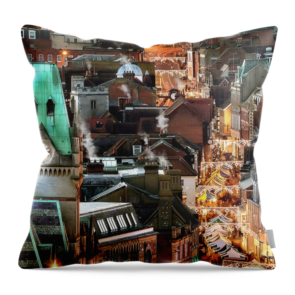 Winchester Throw Pillow featuring the photograph Winchester City night view at Christmas #2 by Simon Bratt