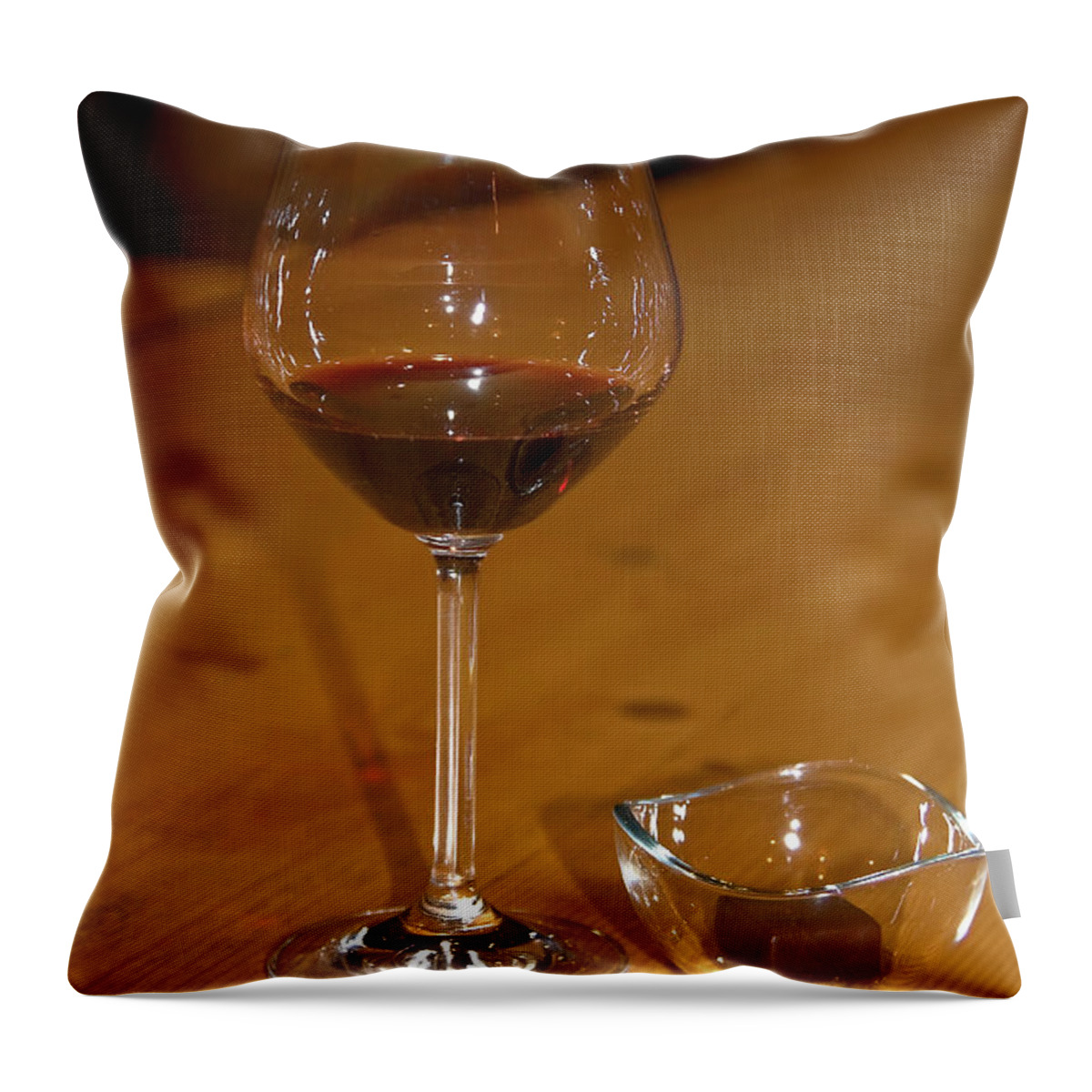 Wine In Glass Throw Pillow featuring the photograph Wine and Chocolate by Sally Weigand