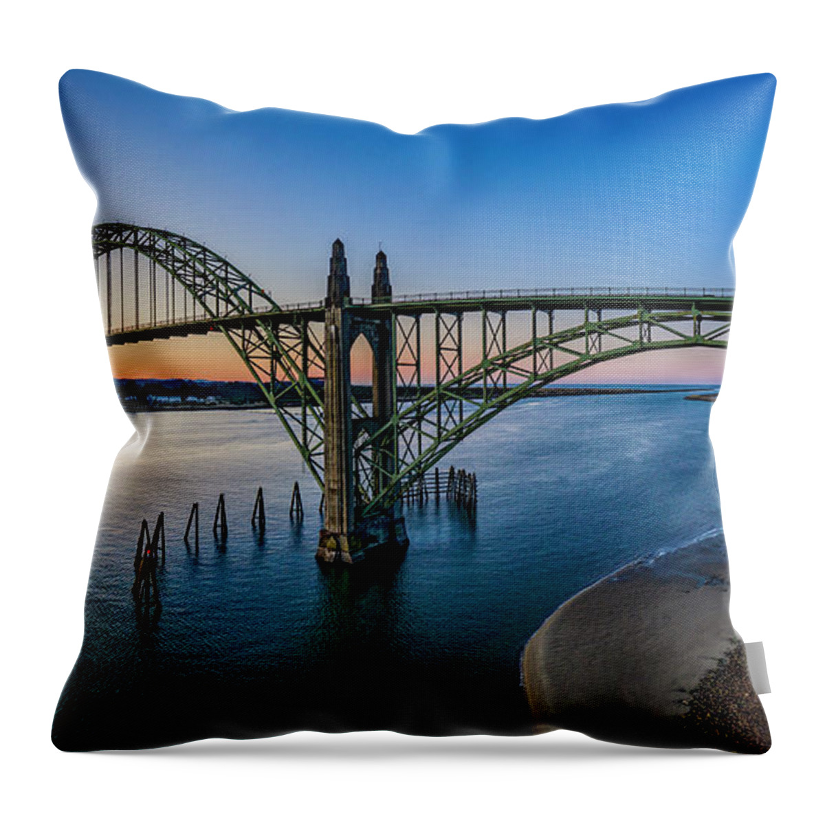 Yaquina Bay Bridge Newport Oregon Throw Pillow featuring the photograph Yaquina Bay Bridge Newport Oregon #1 by Dustin K Ryan