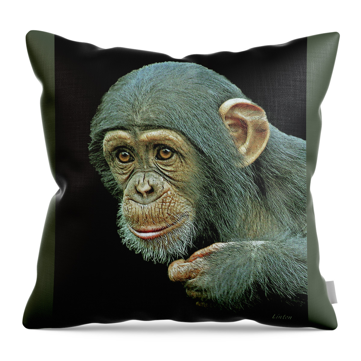 Chimpanzee Throw Pillow featuring the digital art Young Chimpanzee #1 by Larry Linton