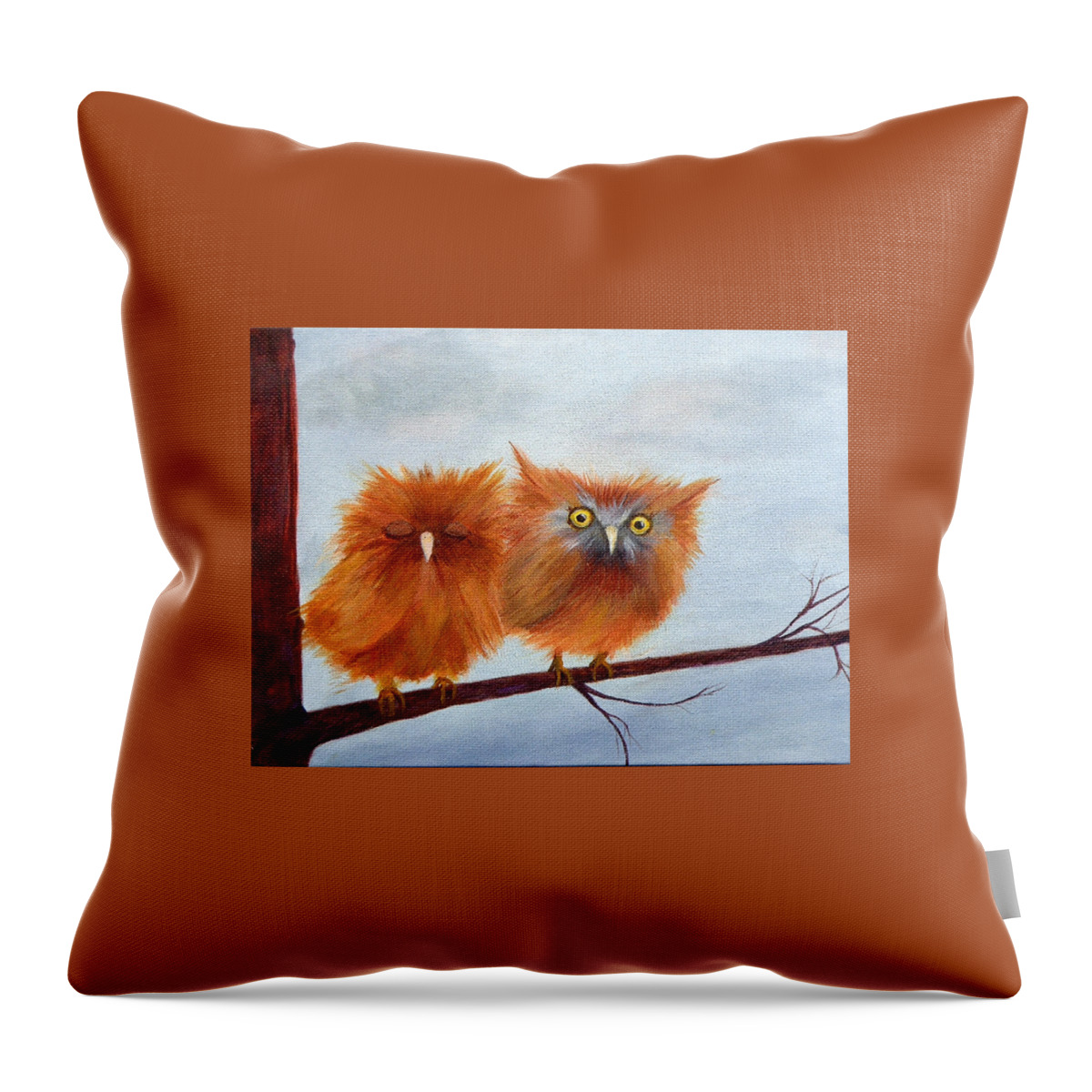 Baby Owls Throw Pillow featuring the painting ZzzzWhat? by Deborah Naves