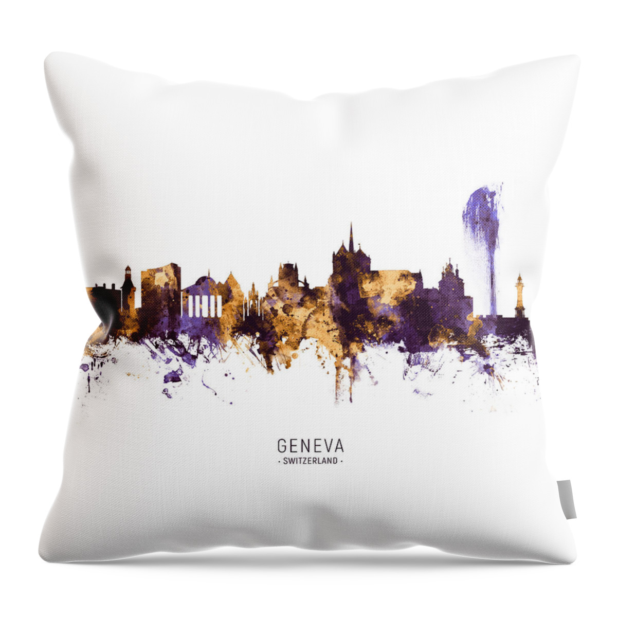 Geneva Throw Pillow featuring the digital art Geneva Switzerland Skyline #10 by Michael Tompsett