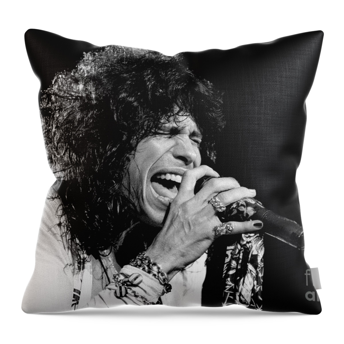 Singing Throw Pillow featuring the photograph Steven Tyler - Aerosmith #10 by Concert Photos