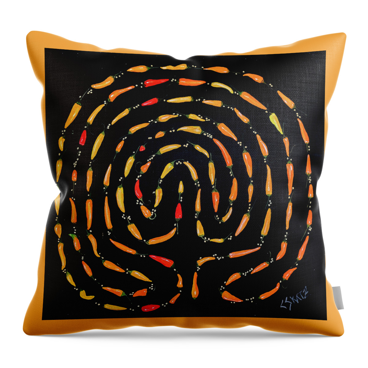 Chilis Throw Pillow featuring the painting 100 Chili Labyrinth by Cyndie Katz