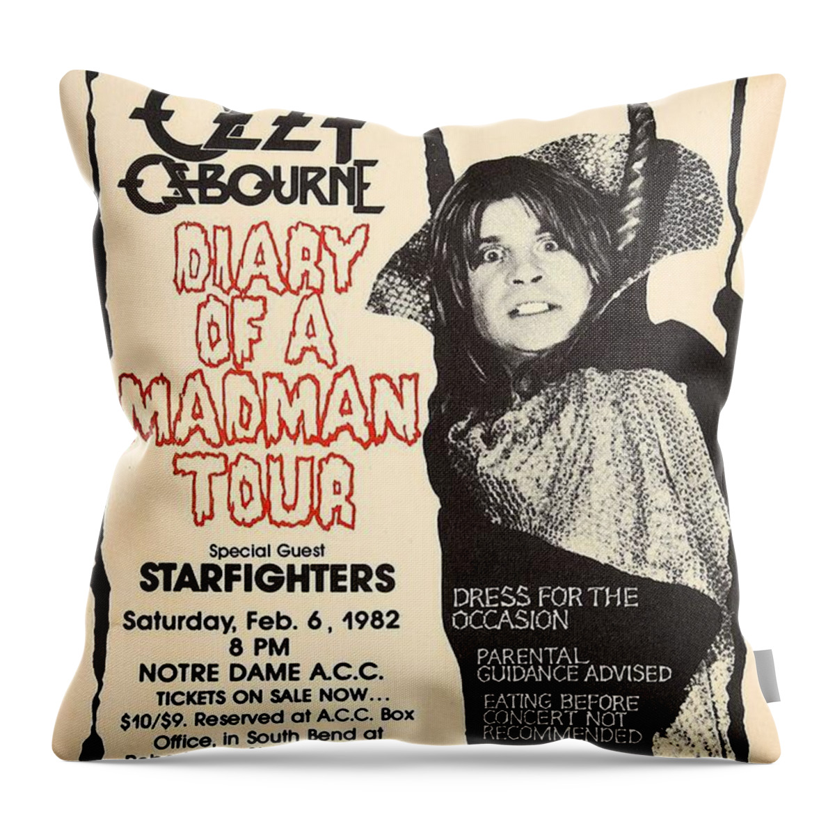 Ozzy Osbourne Vintage Music Poster Throw Pillow featuring the mixed media Ozzy Osbourne Vintage Music Poster by World Art Collective