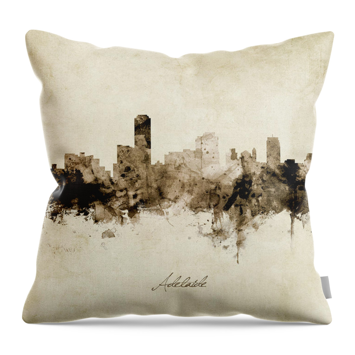 Adelaide Throw Pillow featuring the digital art Adelaide Australia Skyline #13 by Michael Tompsett