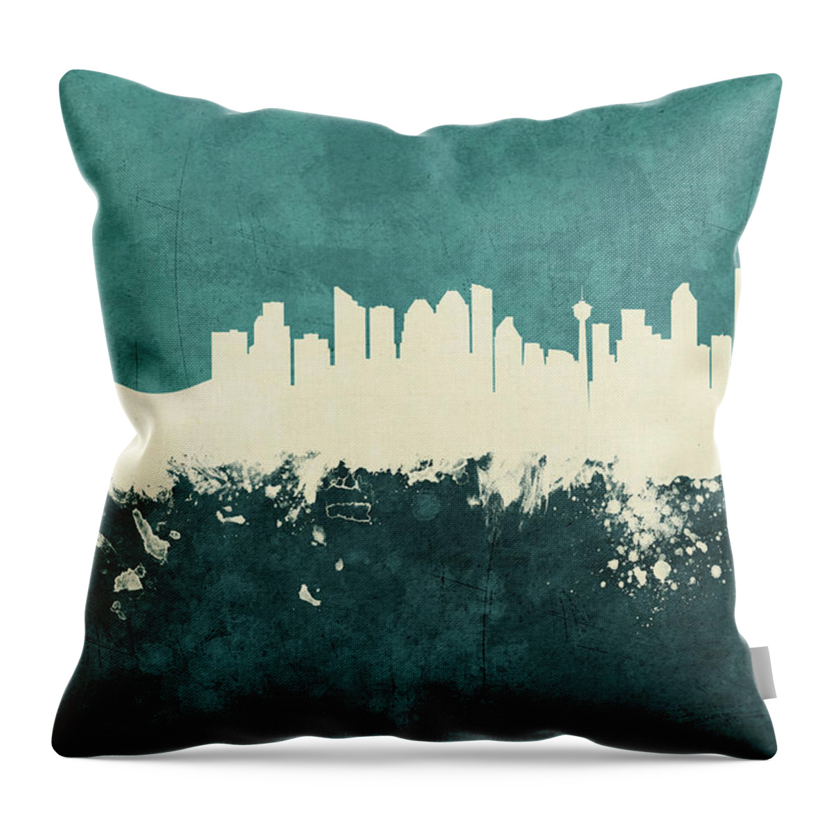 Calgary Throw Pillow featuring the digital art Calgary Canada Skyline #13 by Michael Tompsett