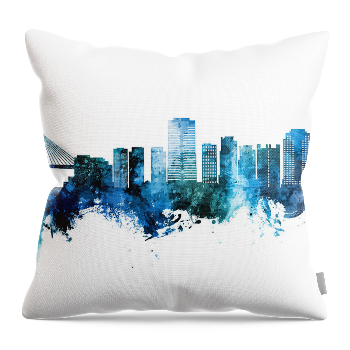 Long Beach Throw Pillow featuring the digital art Long Beach California Skyline #13 by Michael Tompsett