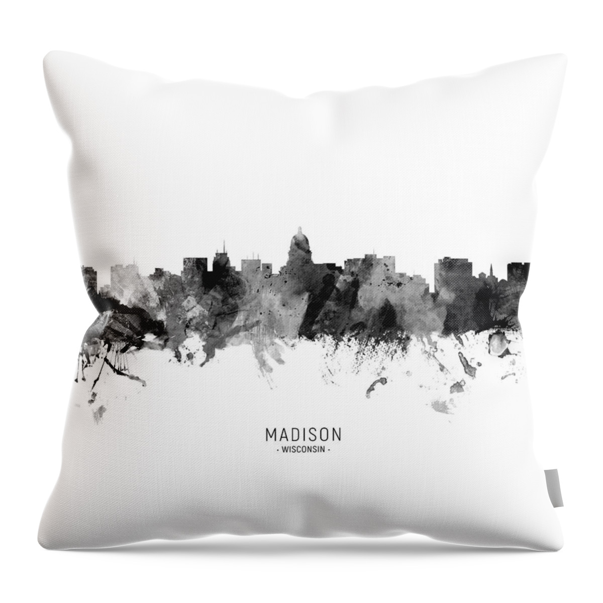 Madison Throw Pillow featuring the digital art Madison Wisconsin Skyline #13 by Michael Tompsett
