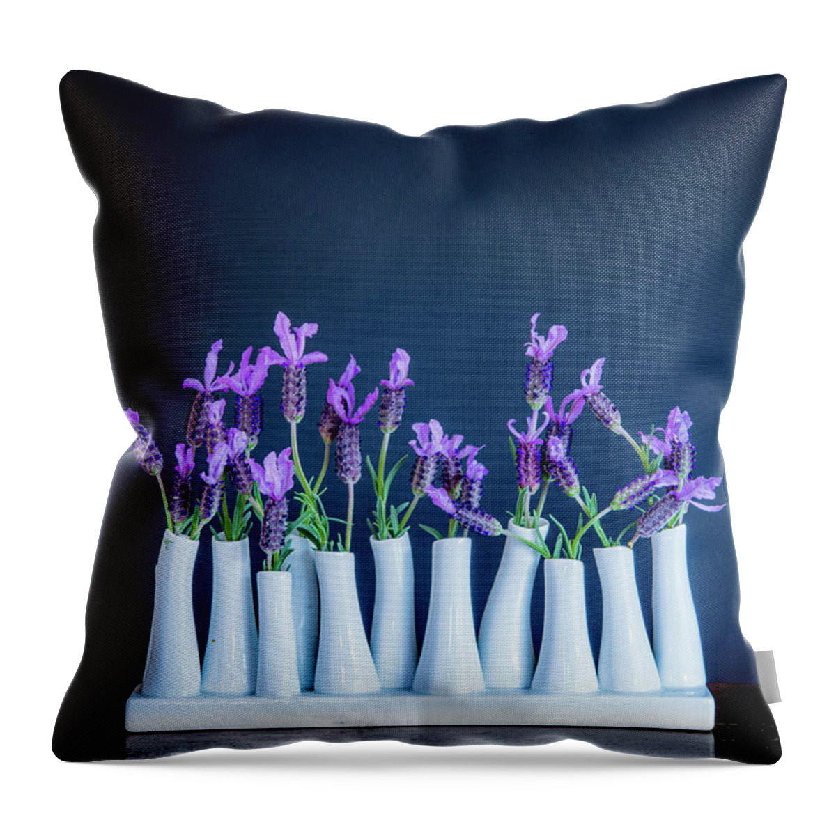 Lavender Throw Pillow featuring the photograph 1312 Lavender in White Vase #1 by Kenneth Johnson