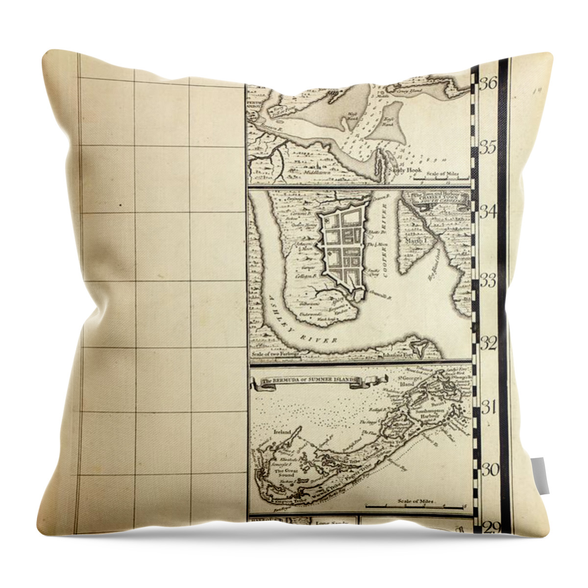Map Throw Pillow featuring the painting A map of the British Empire in America with the French and Spanish settlements adjacent thereto LOC #14 by MotionAge Designs