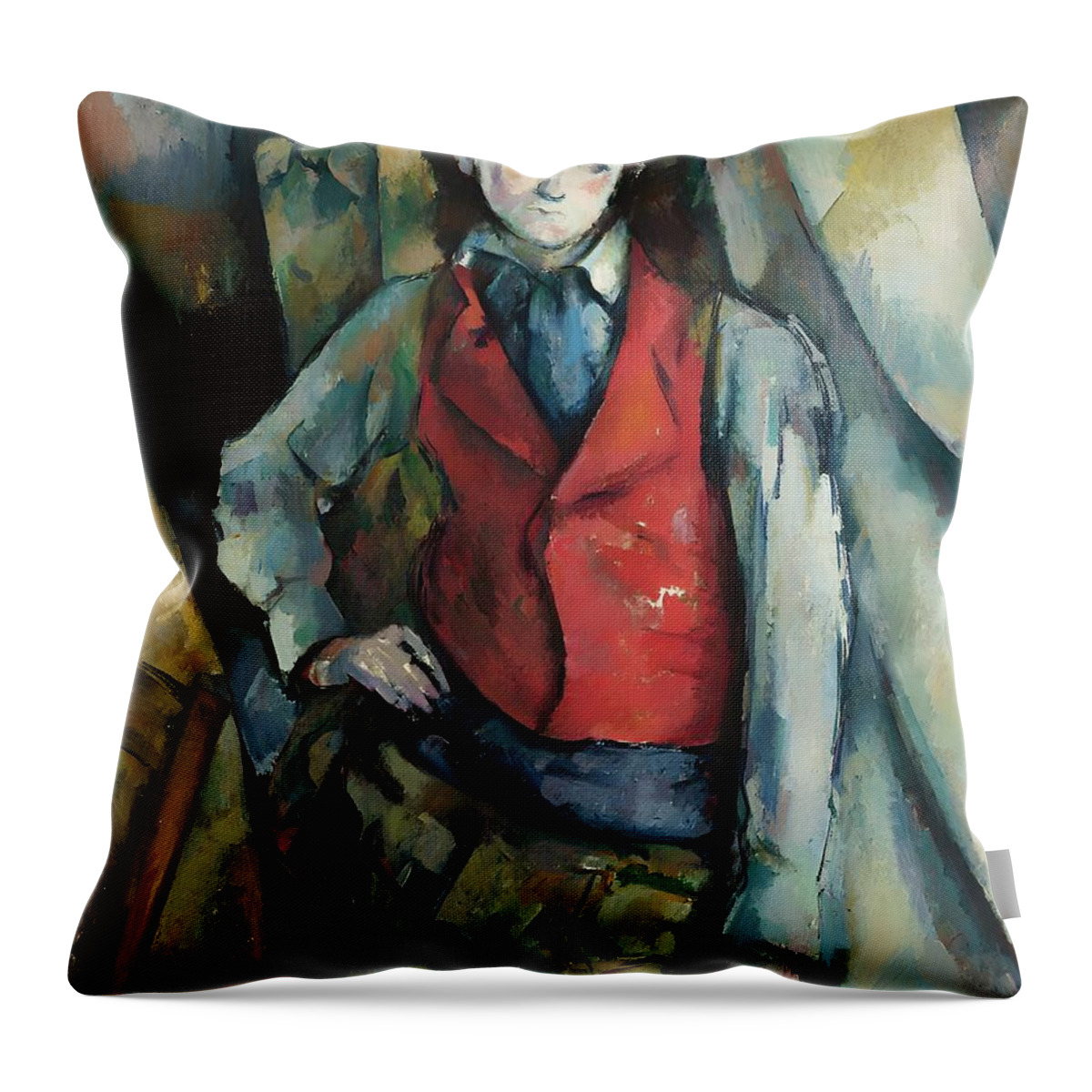 Paul Cezanne Throw Pillow featuring the painting Boy in a Red Waistcoat by Paul Cezanne by Mango Art