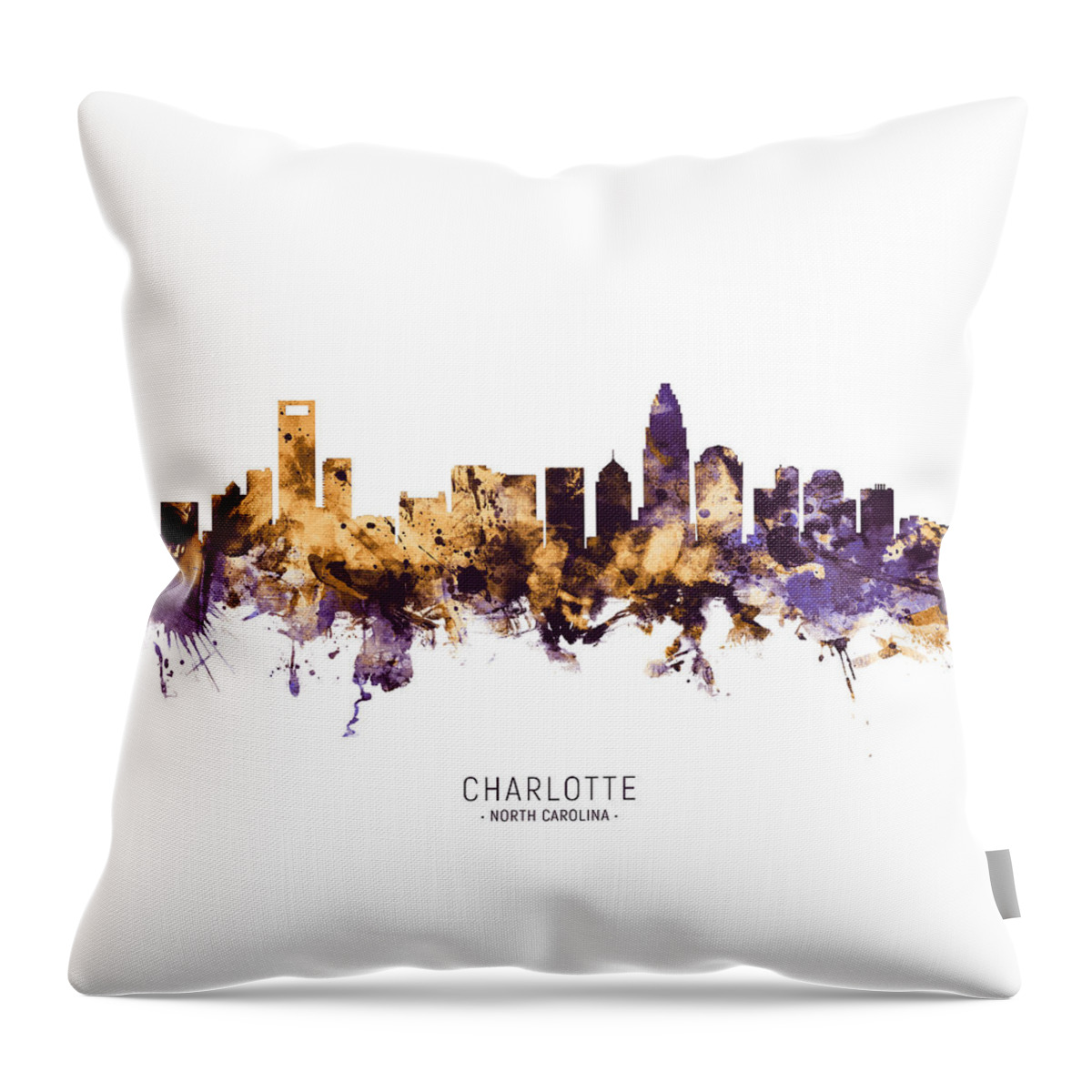 Charlotte Throw Pillow featuring the digital art Charlotte North Carolina Skyline #14 by Michael Tompsett