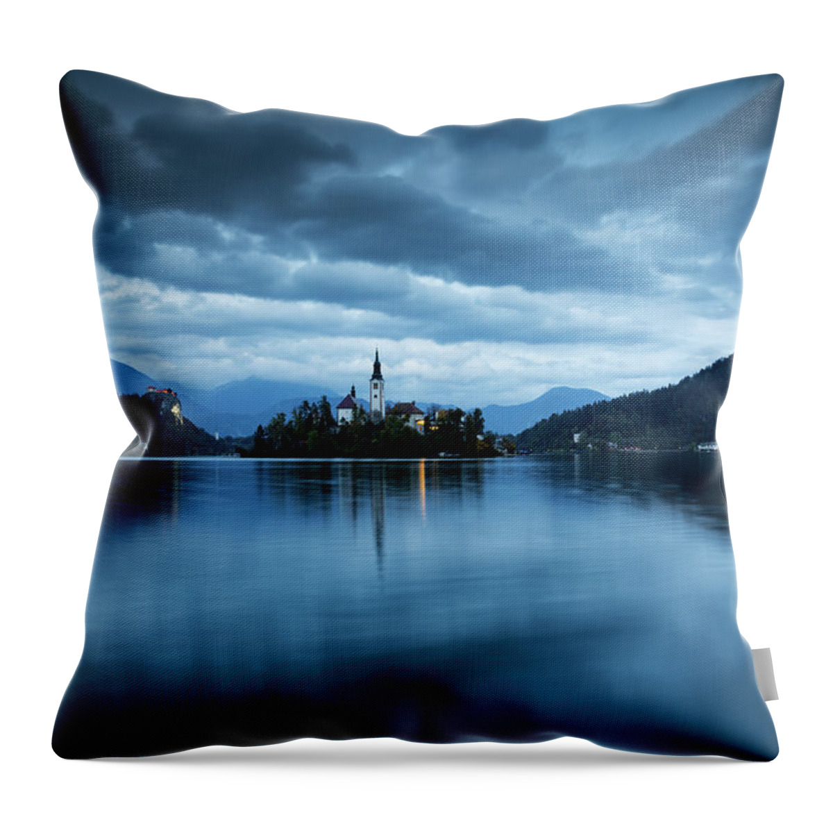 Bled Throw Pillow featuring the photograph Dusk over Lake Bled #14 by Ian Middleton