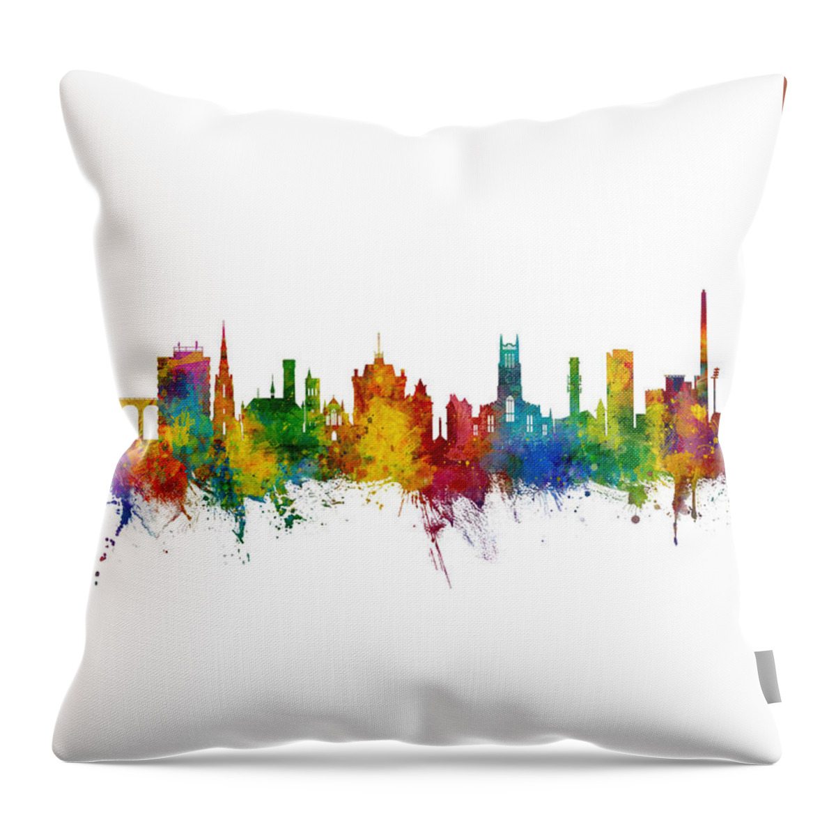 Huddersfield Throw Pillow featuring the digital art Huddersfield England Skyline #15 by Michael Tompsett