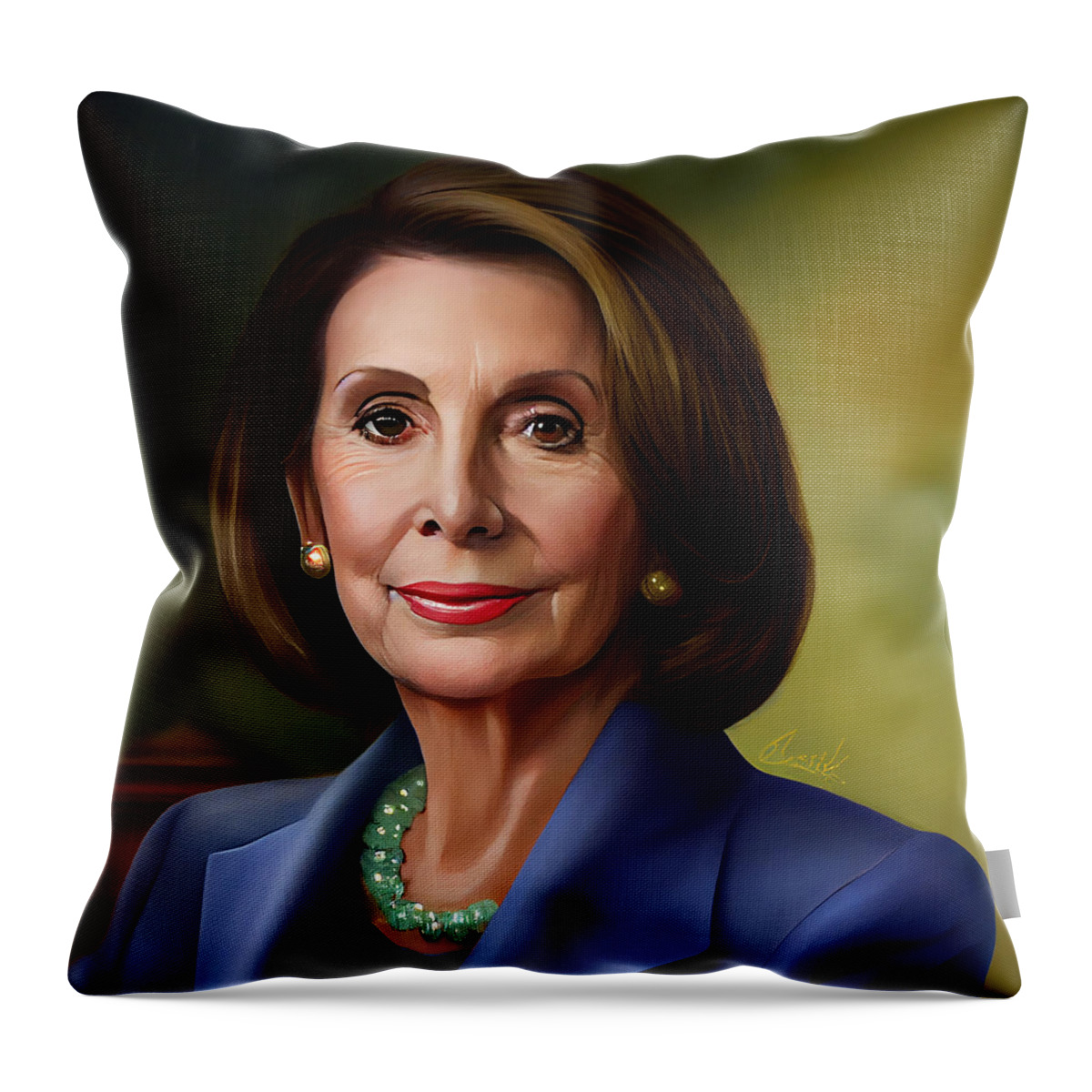 House Speaker Nancy Pelosi Of California Throw Pillow featuring the painting House Speaker Nancy Pelosi of California #16 by Celestial Images