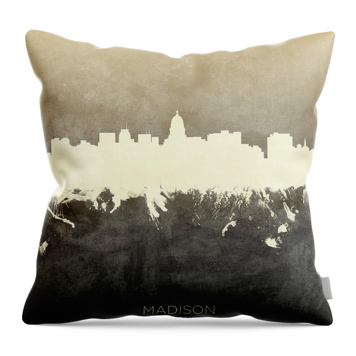 Madison Throw Pillow featuring the digital art Madison Wisconsin Skyline #16 by Michael Tompsett