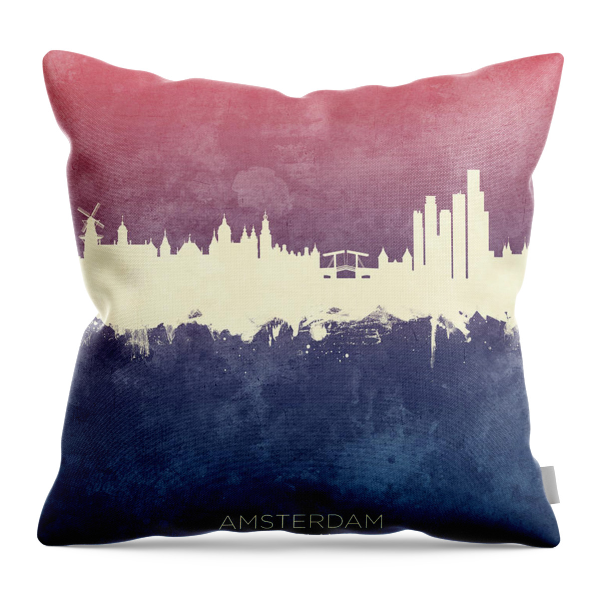 Amsterdam Throw Pillow featuring the digital art Amsterdam The Netherlands Skyline #17 by Michael Tompsett