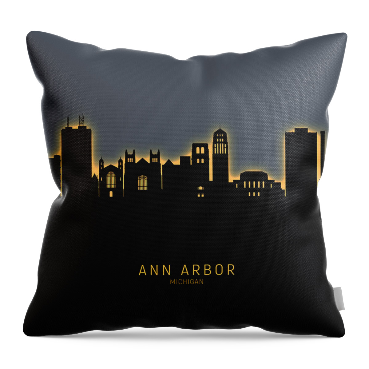 Ann Arbor Throw Pillow featuring the digital art Ann Arbor Michigan Skyline #17 by Michael Tompsett