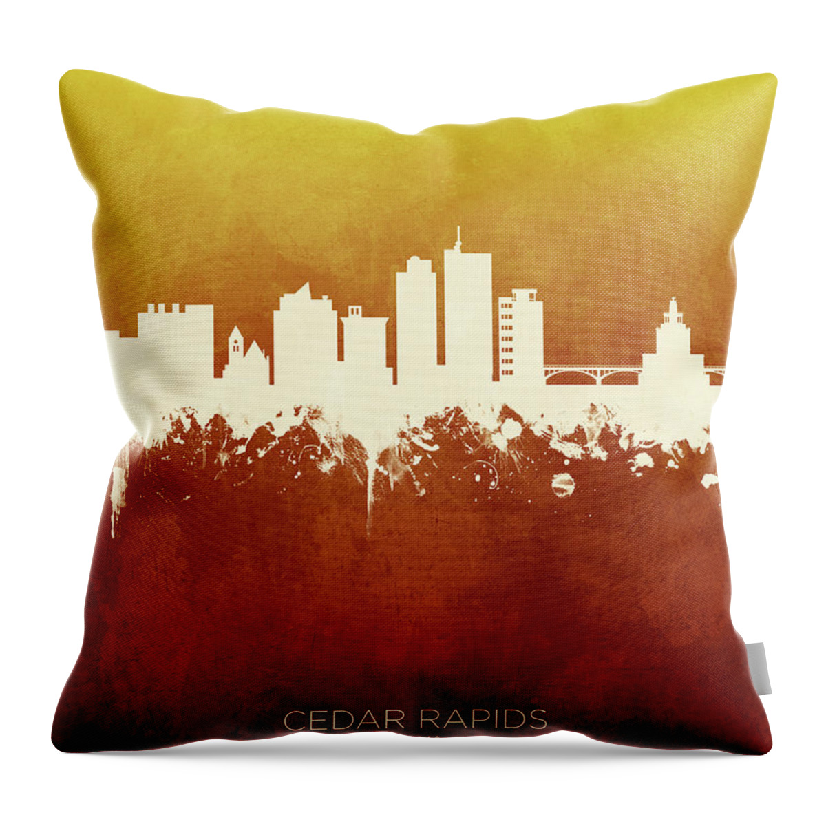 Cedar Rapids Throw Pillow featuring the digital art Cedar Rapids Iowa Skyline #17 by Michael Tompsett