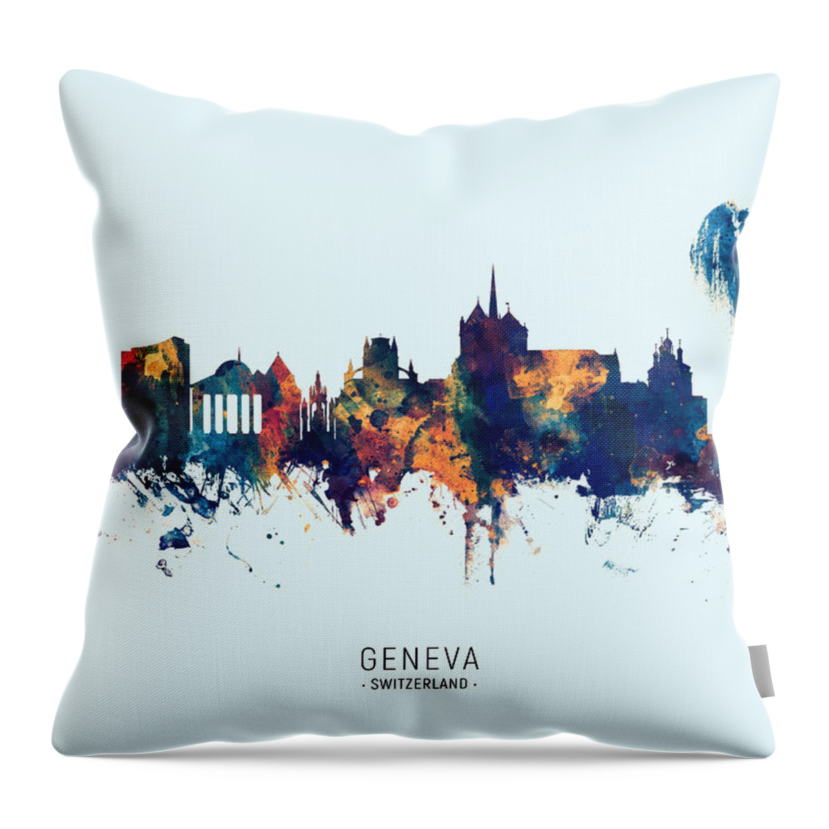 Geneva Throw Pillow featuring the digital art Geneva Switzerland Skyline #17 by Michael Tompsett