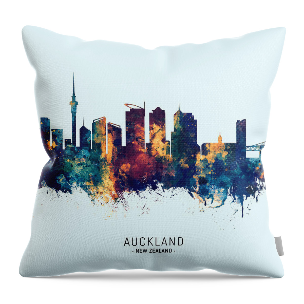 Auckland Throw Pillow featuring the digital art Auckland New Zealand Skyline #18 by Michael Tompsett