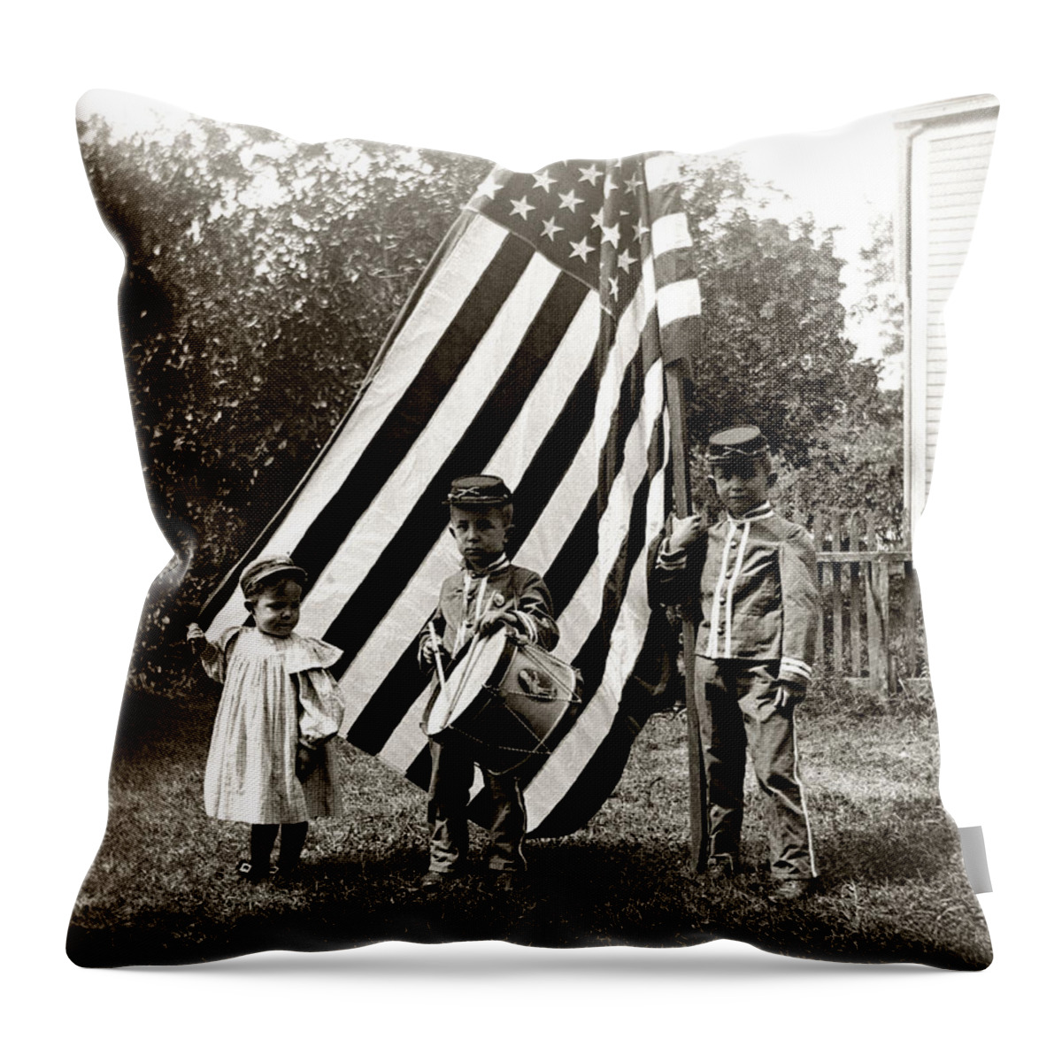 Americana Throw Pillow featuring the photograph 1890 The Young Patriots by Historic Image