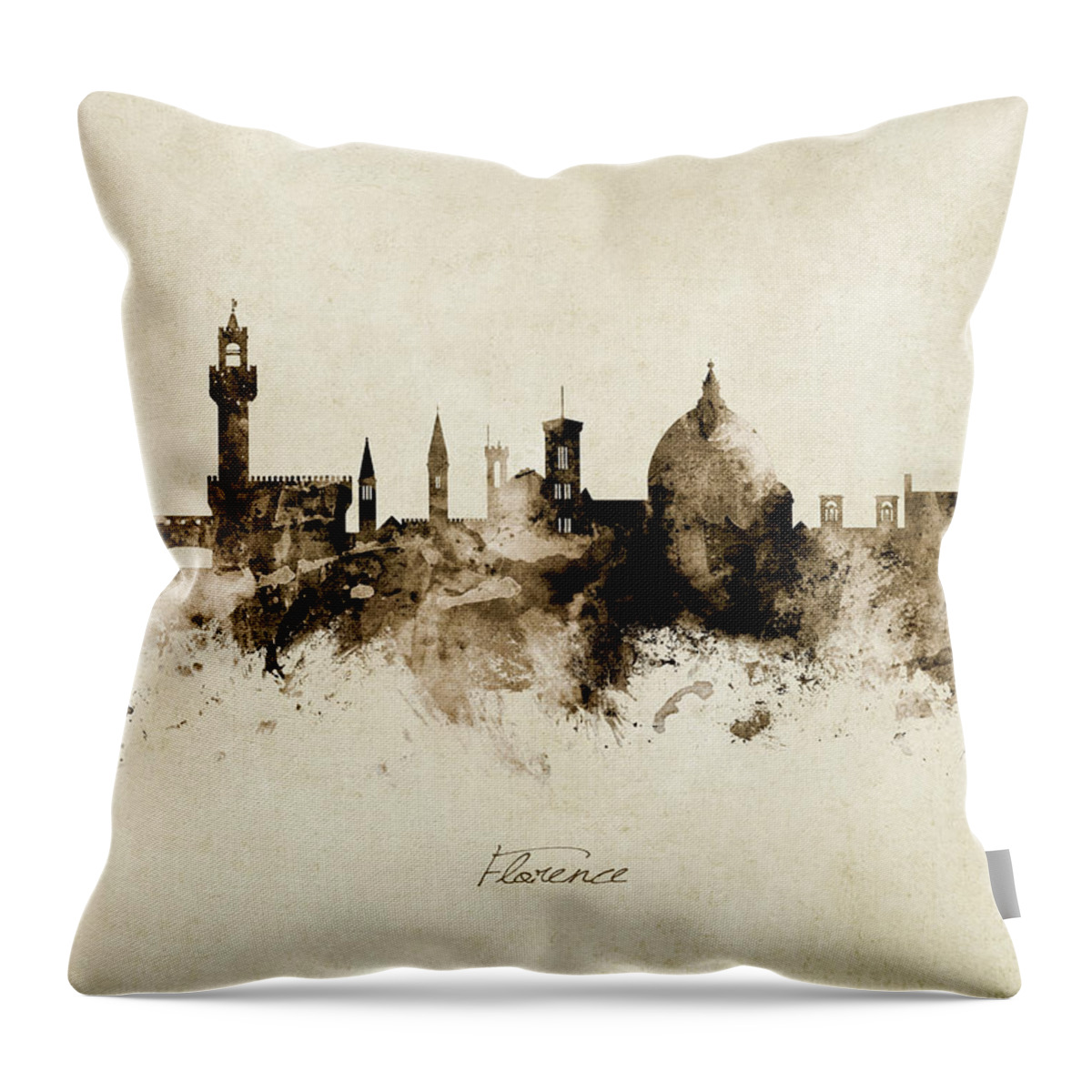 Florence Throw Pillow featuring the digital art Florence Italy Skyline #19 by Michael Tompsett