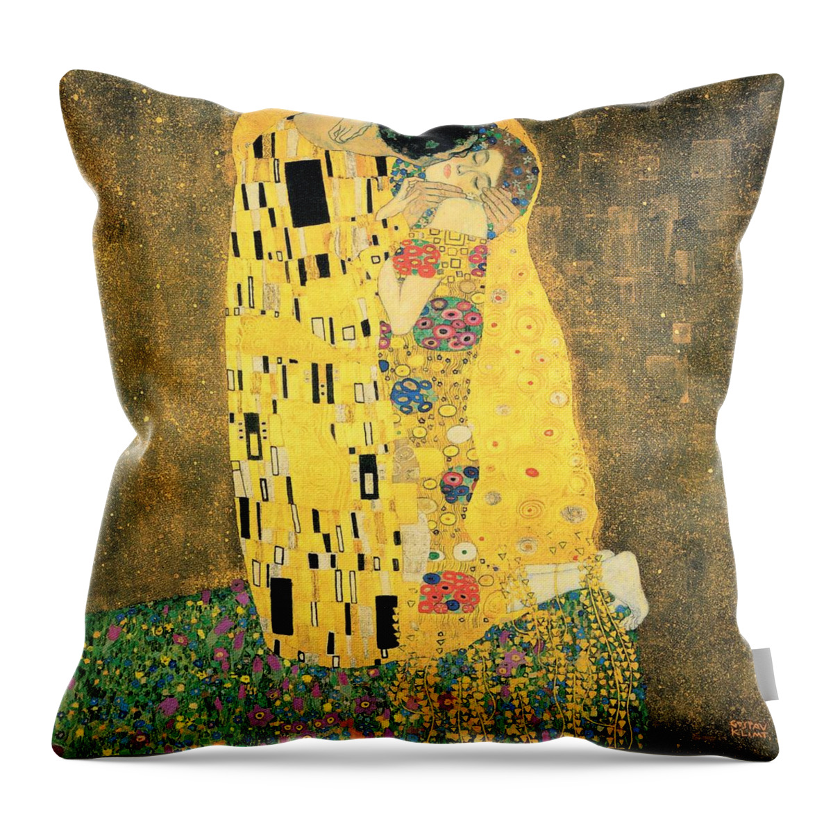 The Kiss Art Print Throw Pillow featuring the painting The Kiss #19 by Gustav Klimt