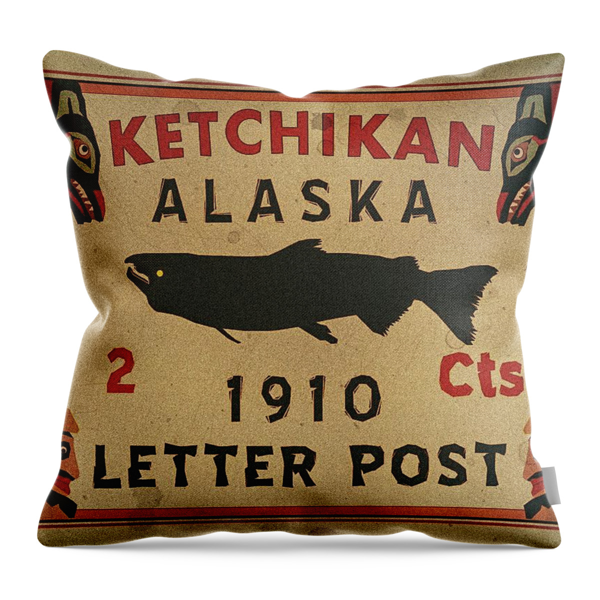 Cinderellas Throw Pillow featuring the digital art 1910 Ketchikan Alaska 2cts.Letter Post - Original Edition by Fred Larucci