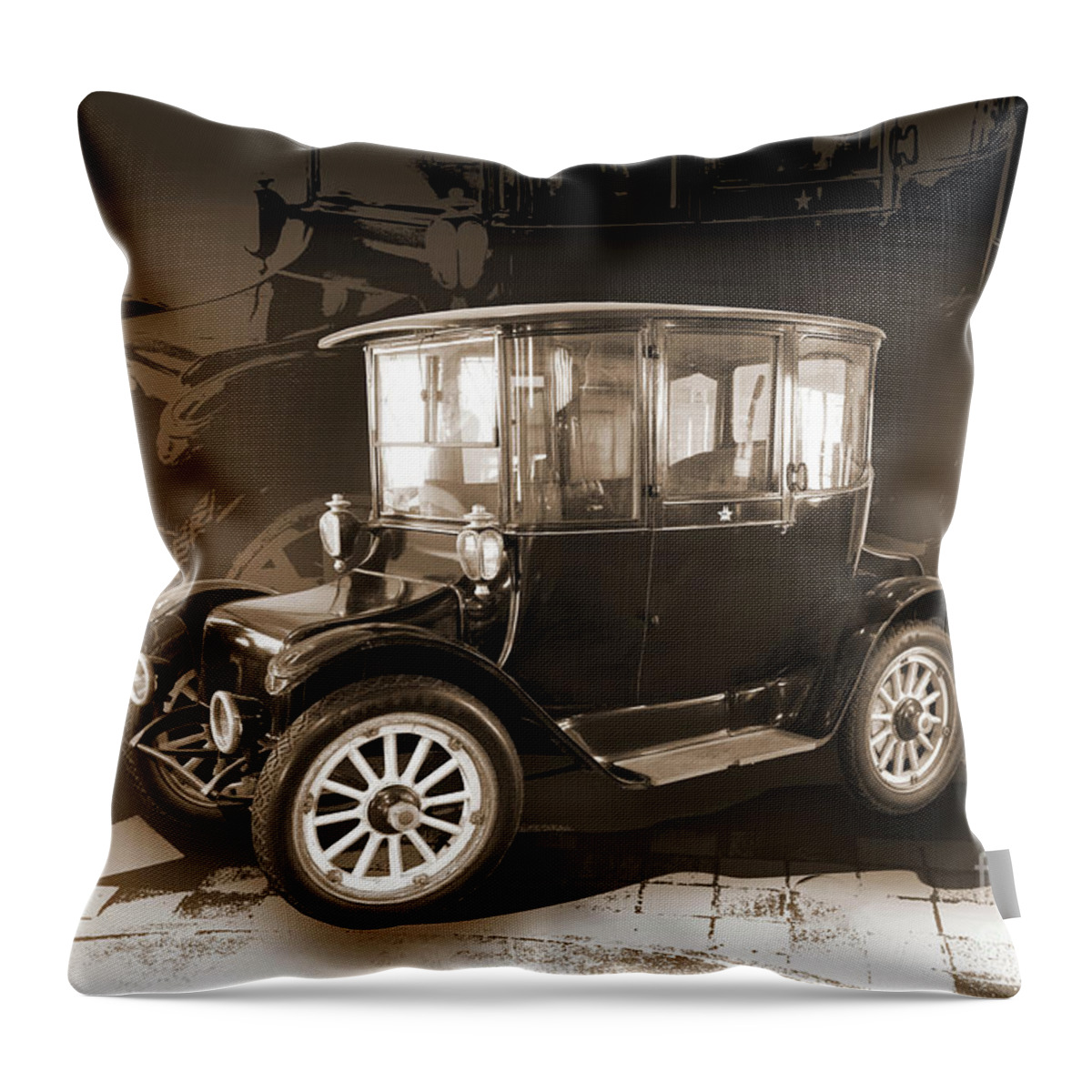 Auto Throw Pillow featuring the digital art 1914 Detroit Electric - Monochrome by Anthony Ellis