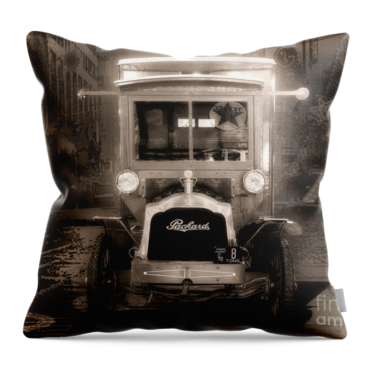 Vintage Packard Throw Pillow featuring the digital art 1915 Packard Model E 2.5 Ton - Monochormatic by Anthony Ellis