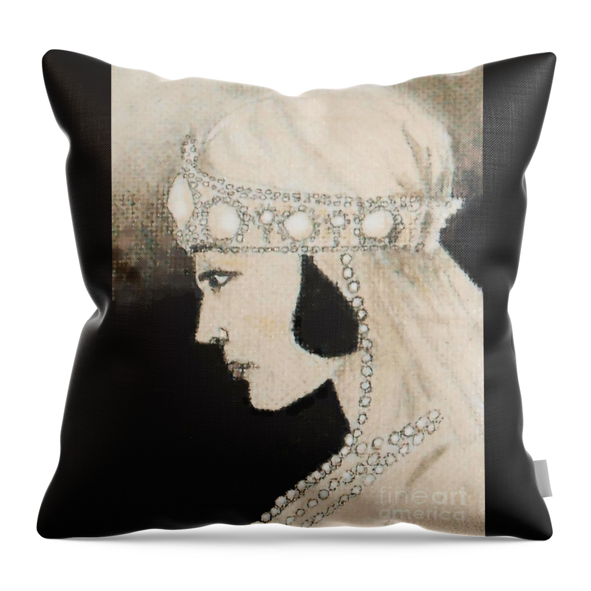 Bride Throw Pillow featuring the drawing 1920's Bride by Jayne Somogy