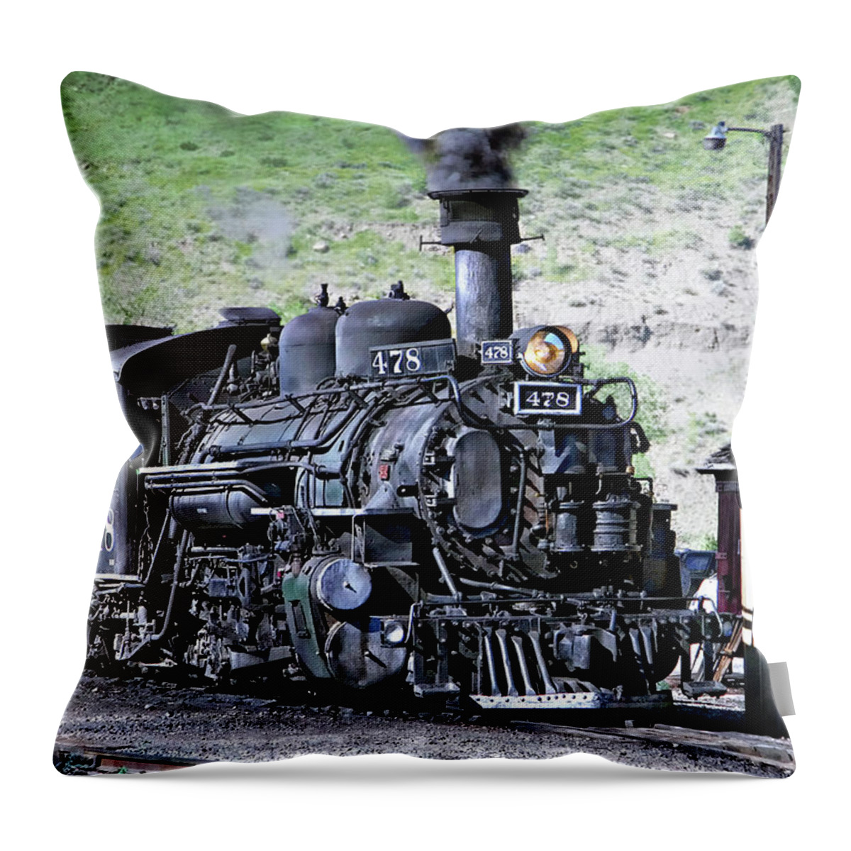1923 Vintage Railroad Steamtrain Locomotive Vintage Locomotive Train Photography Throw Pillow featuring the photograph 1923 Vintage Railroad Train Locomotive by Jerry Cowart