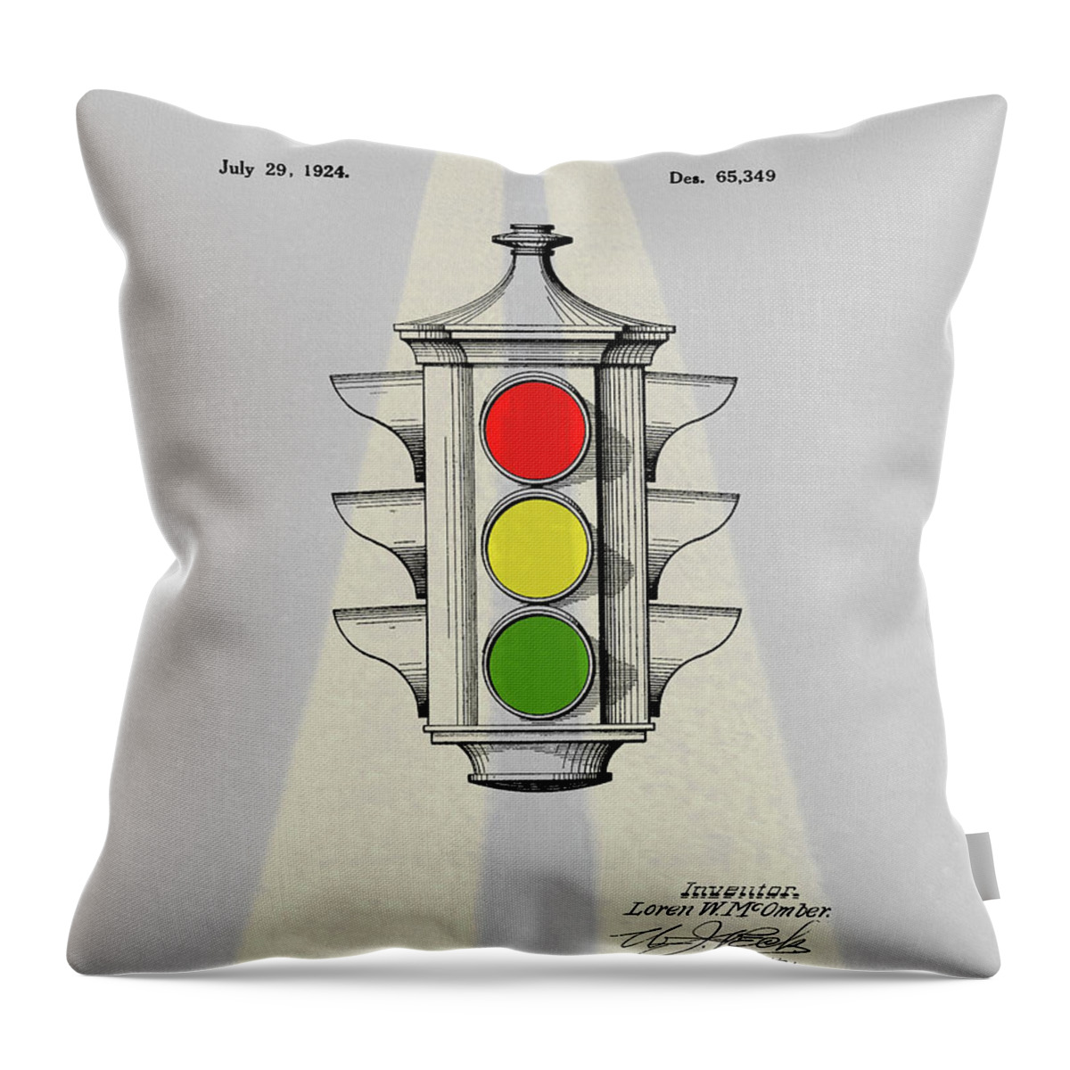 1924 Traffic Light Patent Throw Pillow featuring the drawing 1924 Traffic Light Patent by Dan Sproul