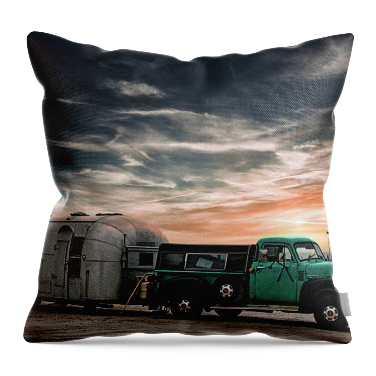 Car Throw Pillow featuring the photograph 1943 Ford With Airstream Trailer by Rene Vasquez