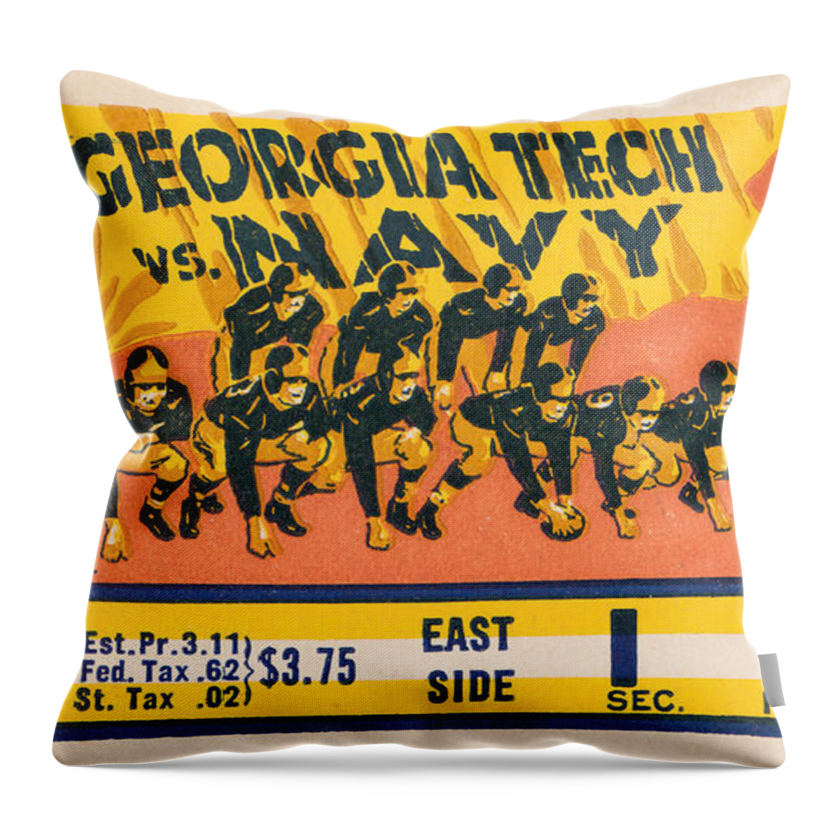 Georgia Tech Throw Pillow featuring the mixed media 1947 Georgia Tech vs. Navy by Row One Brand