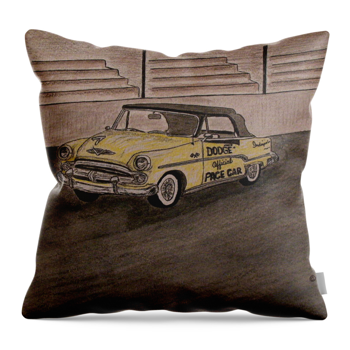 1954 Dodge Throw Pillow featuring the painting 1954 Dodge Indy 500 Pace Car by Kathy Marrs Chandler