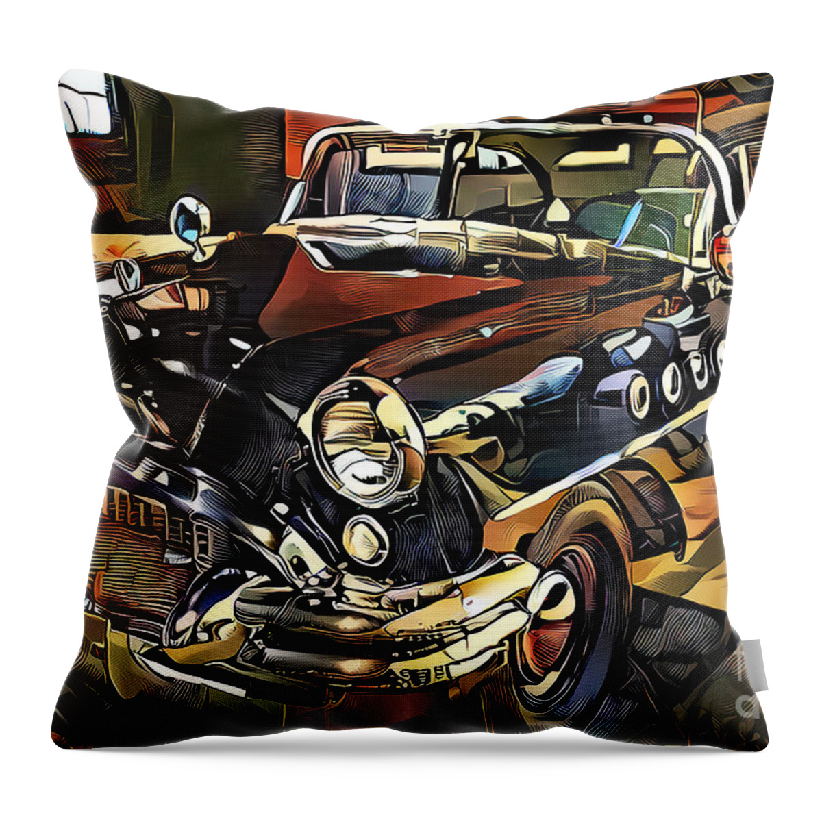Wingsdomain Throw Pillow featuring the photograph 1955 Buick Century Highway Patrol in Modern Popular Culture WPA Revivalist Action Style 20210712 by Wingsdomain Art and Photography