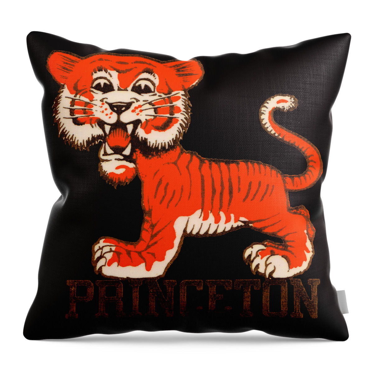 Princeton Throw Pillow featuring the mixed media 1955 Princeton Tigers Art by Row One Brand