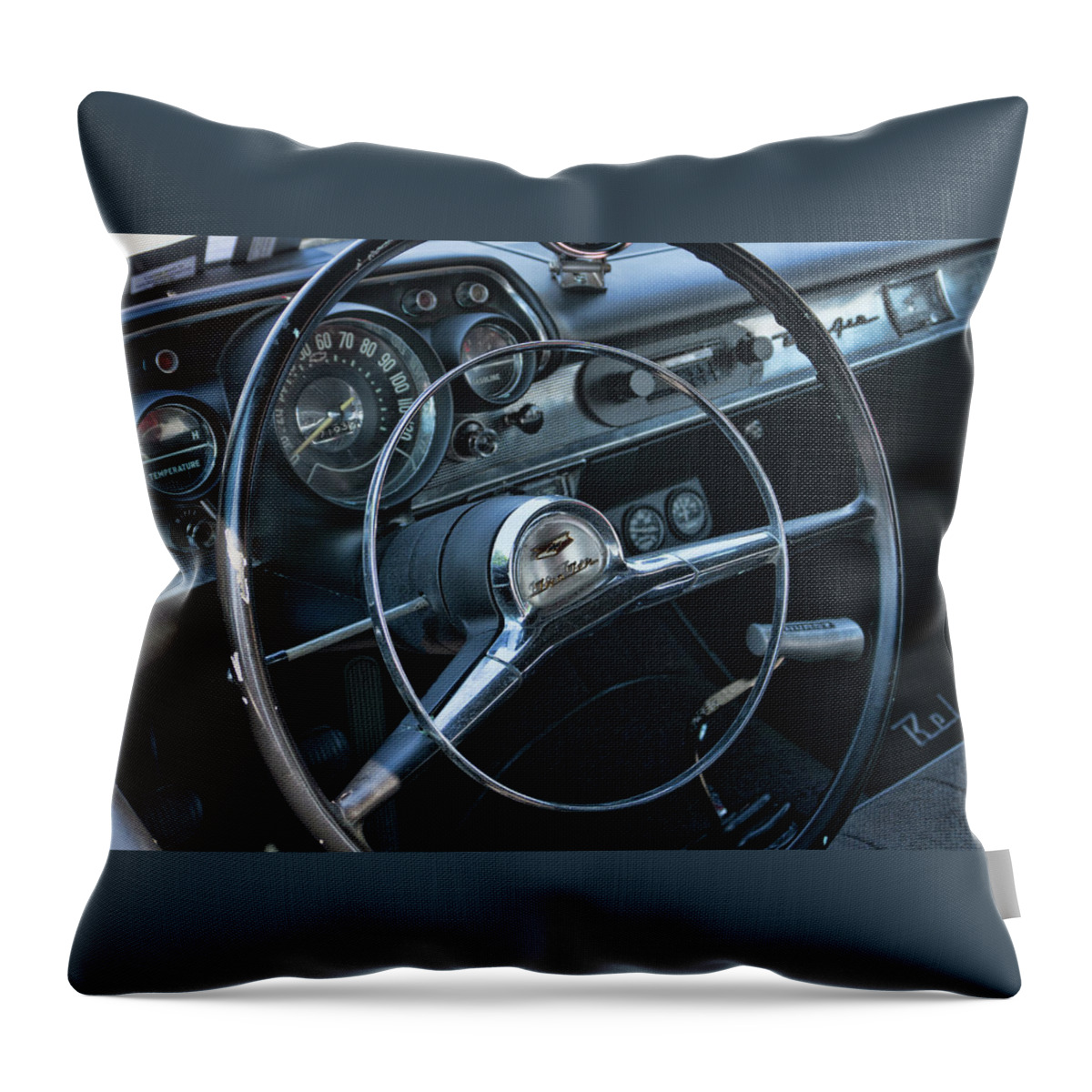 Car Throw Pillow featuring the photograph 1957 Chevy Bel Air 210 dash by Daniel Adams