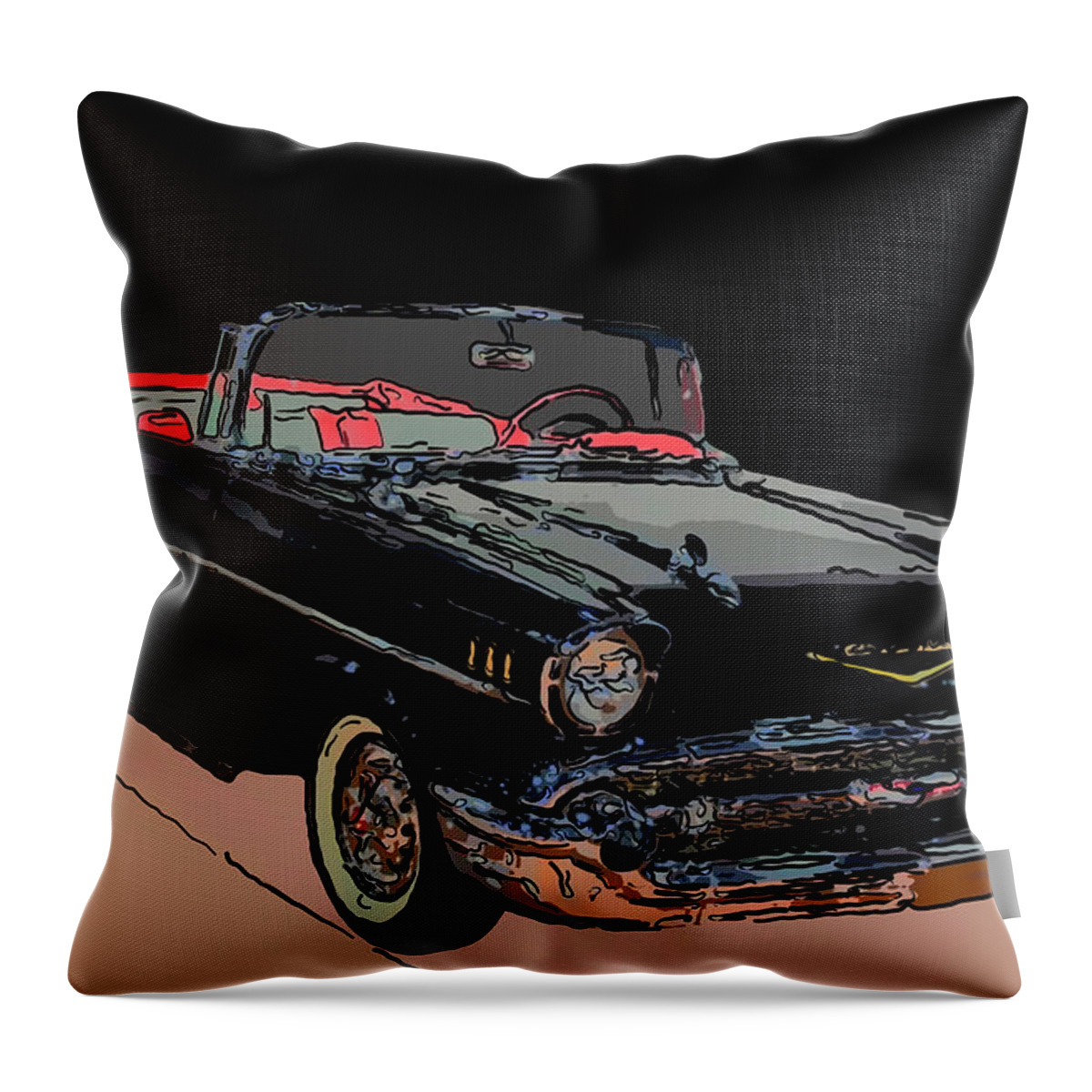 1957 Chevy Bel Air Convertible Throw Pillow featuring the drawing 1957 Chevy Bel Air Convertible Digital drawing by Flees Photos