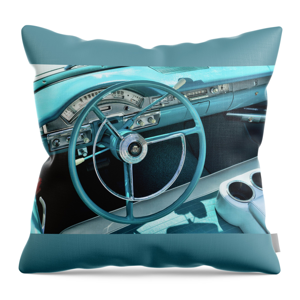Car Throw Pillow featuring the photograph 1958 Ford Fairlane 500 Sunliner interior by Daniel Adams