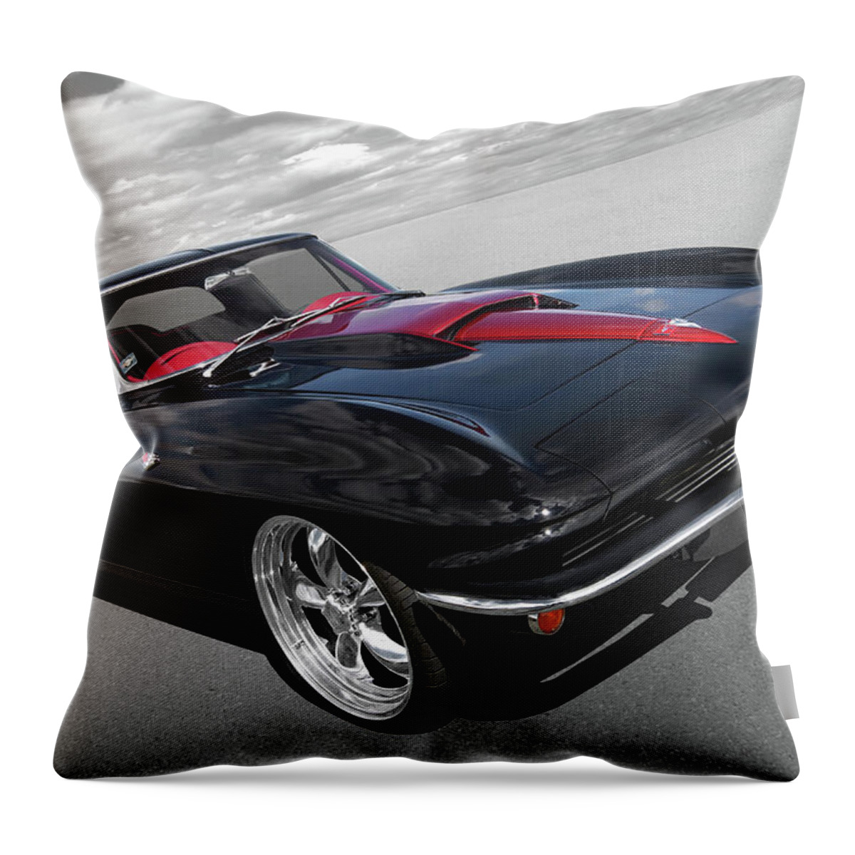 Corvette Stingray Throw Pillow featuring the photograph 1963 Corvette Stingray Split Window in Black and Red by Gill Billington
