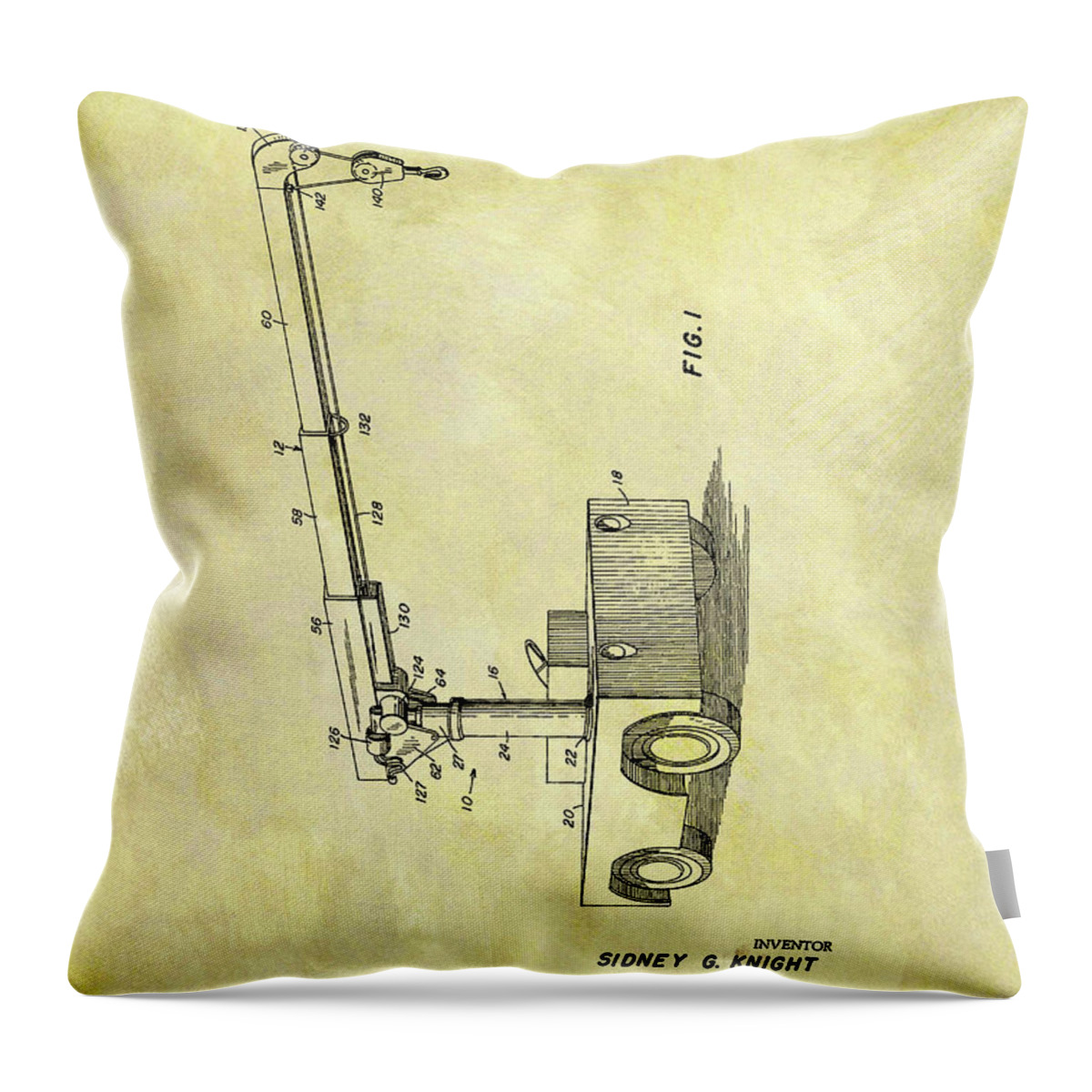 1963 Mobile Crane Patent Throw Pillow featuring the drawing 1963 Mobile Crane Patent by Dan Sproul