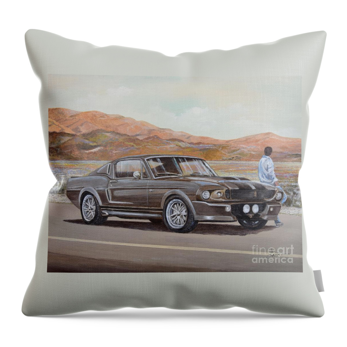 1967 Ford Mustang Fastback Throw Pillow featuring the painting 1967 Ford Mustang Fastback by Sinisa Saratlic