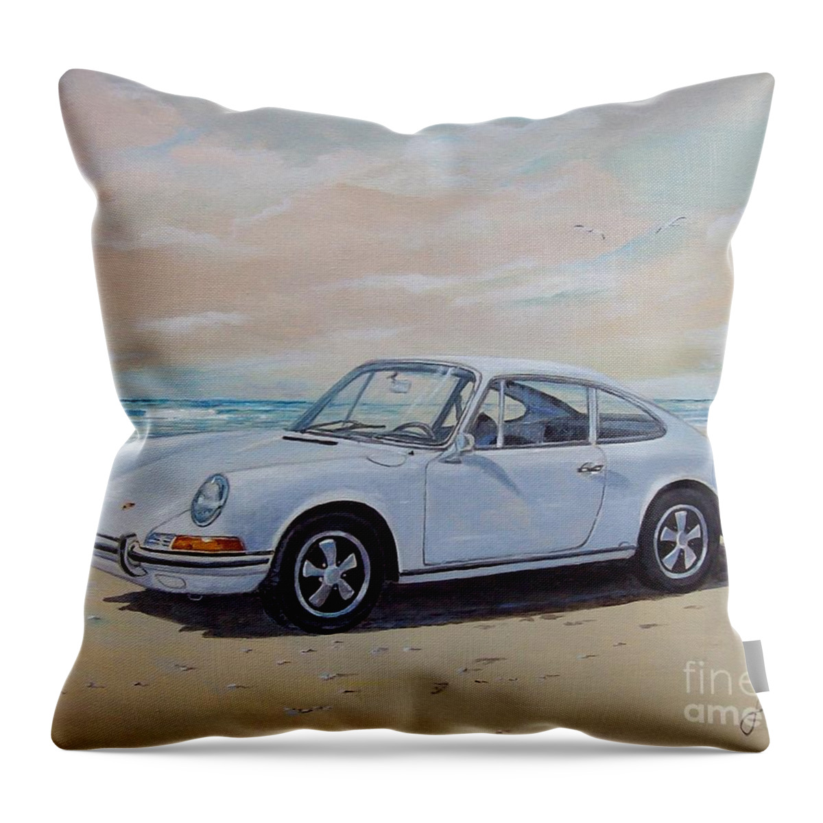 Automotive Art Throw Pillow featuring the painting 1967 Porsche 911 s coupe by Sinisa Saratlic